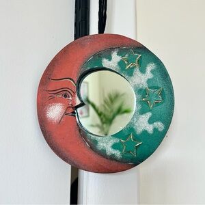 Celestial Moon and Stars Wall Mirror Decor - Red and Green
